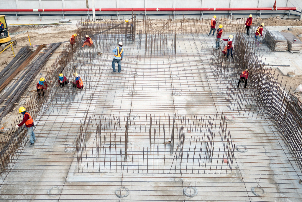 Illustration of ready mix concrete applications for foundations, floors, carports, and roof slabs