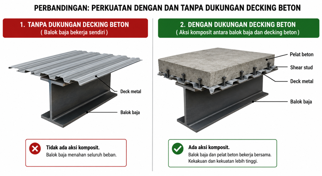 Perbandingan posisi tulangan yang menggunakan beton decking dan yang tidak menggunakan beton decking