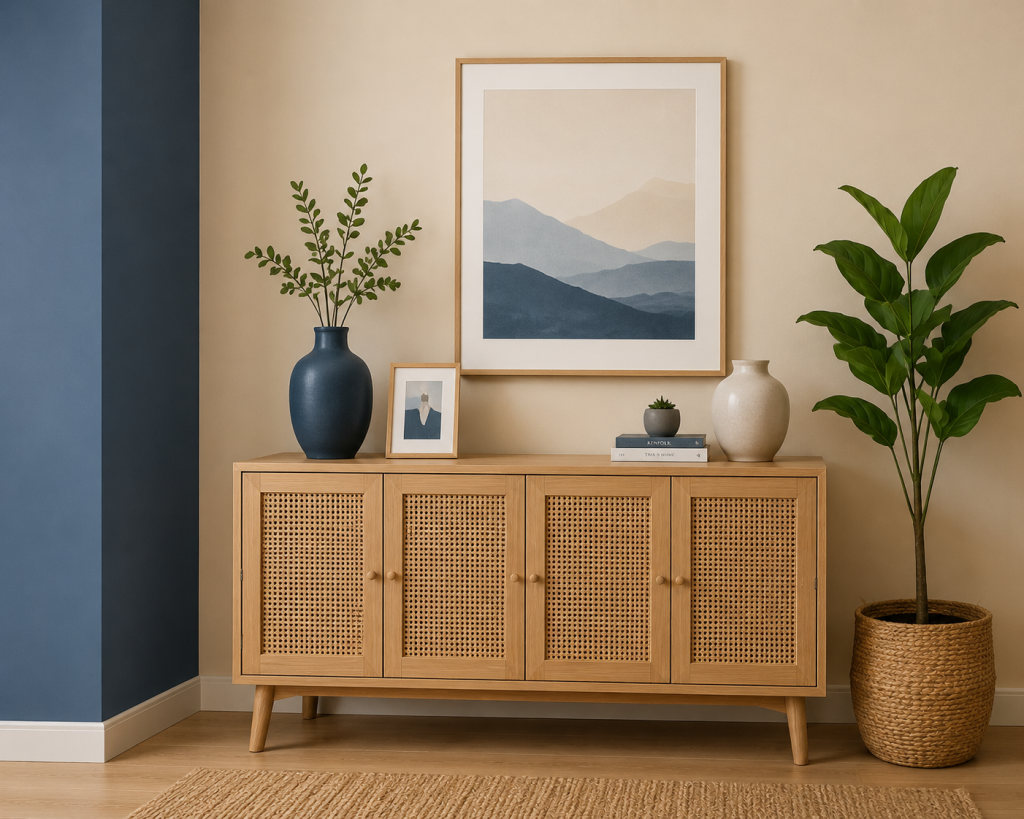 Inspirasi rumah modern dengan kombinasi warna biru dan warna netral