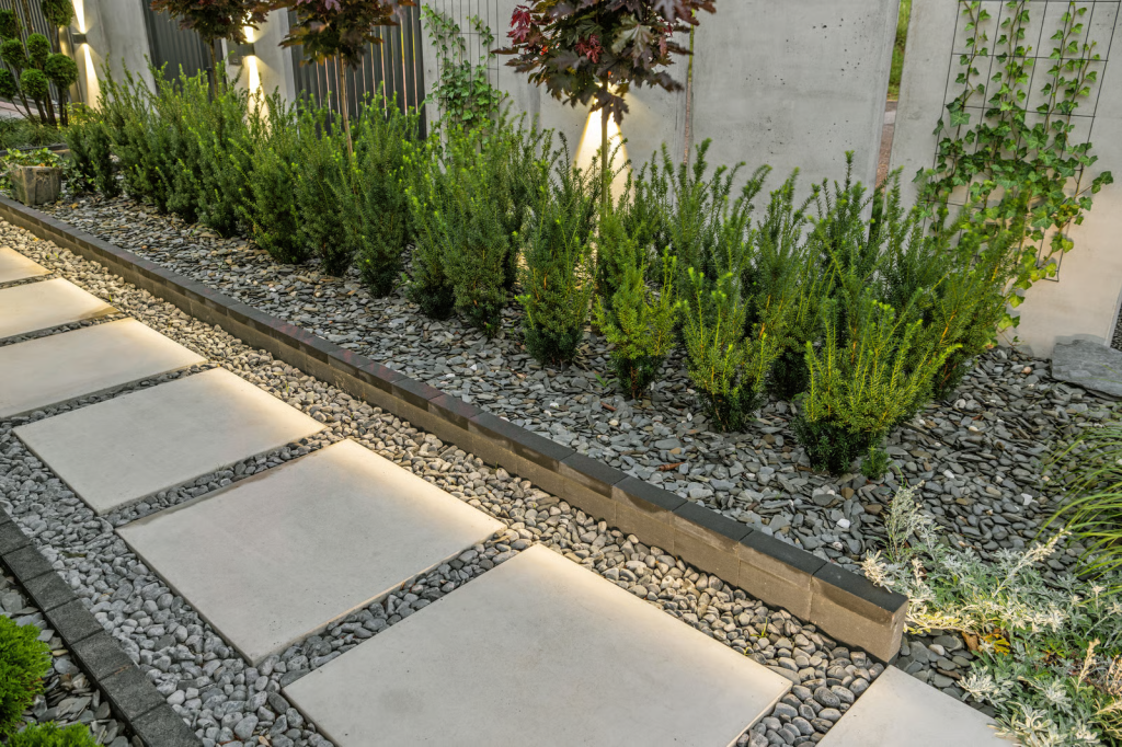 Kombinasi material taman depan rumah minimalis