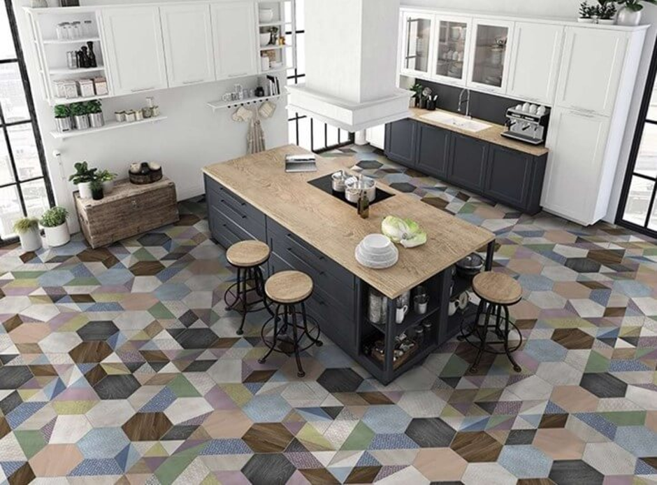 Inspirasi Keramik Lantai Dapur Motif Geometris