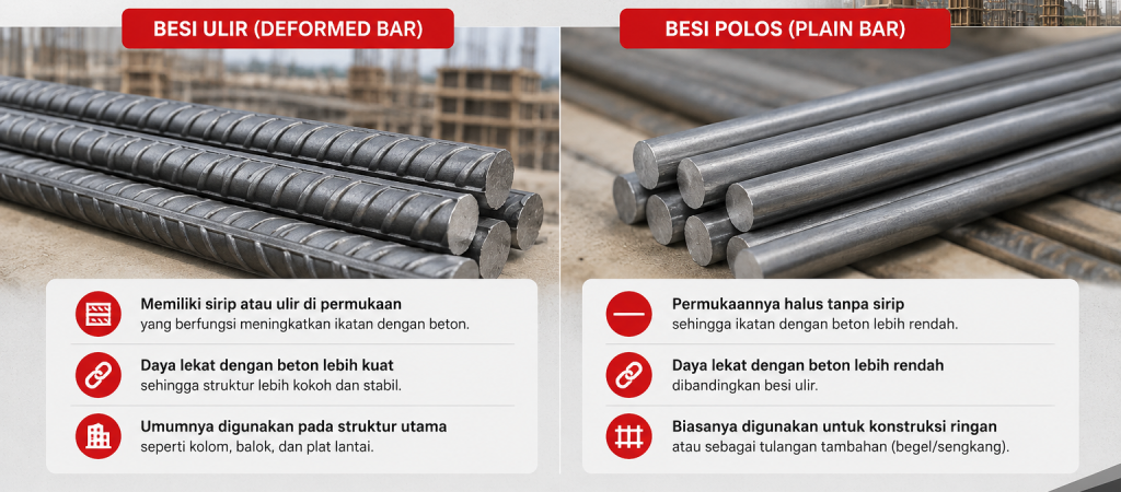 Perbandingan besi ulir dan besi polos untuk tulangan beton pada konstruksi bangunan