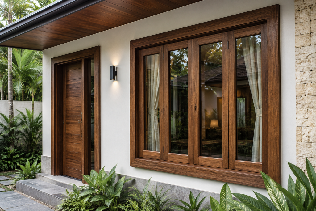 Kusen rumah berbahan kayu ulin dengan warna alami