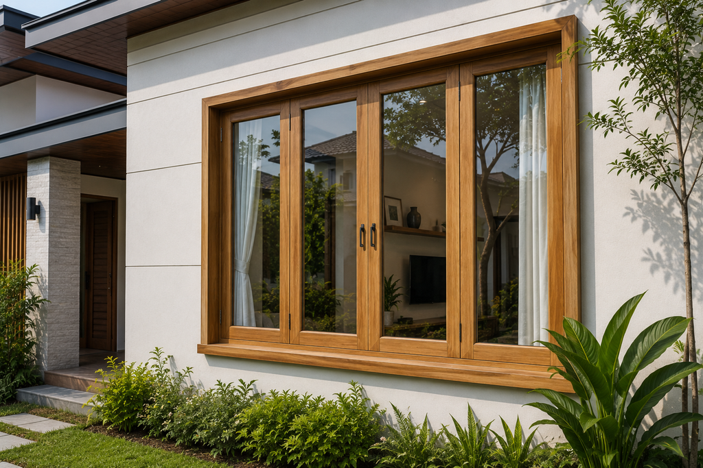 Kusen kayu pada jendela rumah bergaya modern