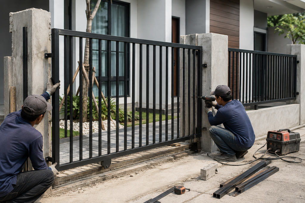 Proses pemasangan struktur tralis pagar rumah