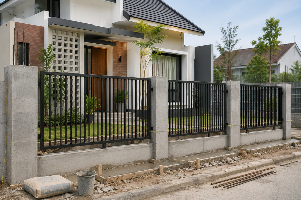 Struktur beton pada pemasangan pagar rumah modern