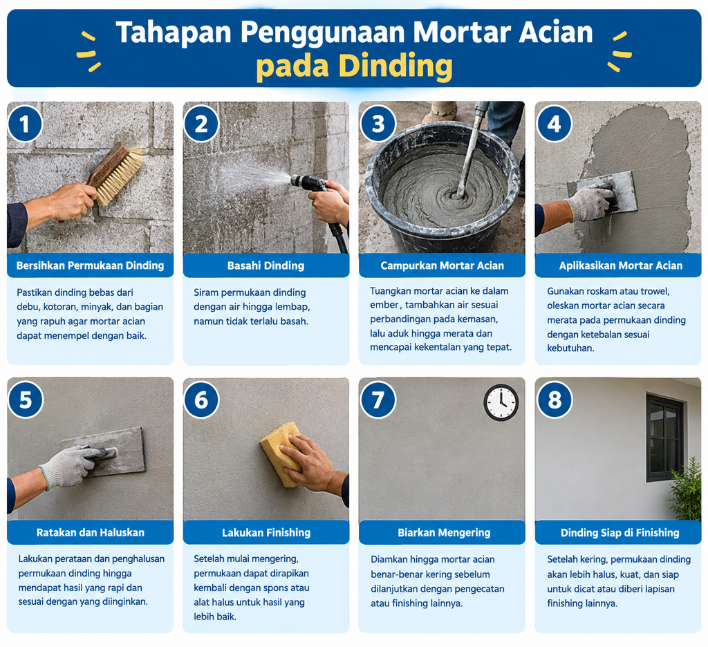 Tahapan Penggunaan Mortar Acian pada Dinding