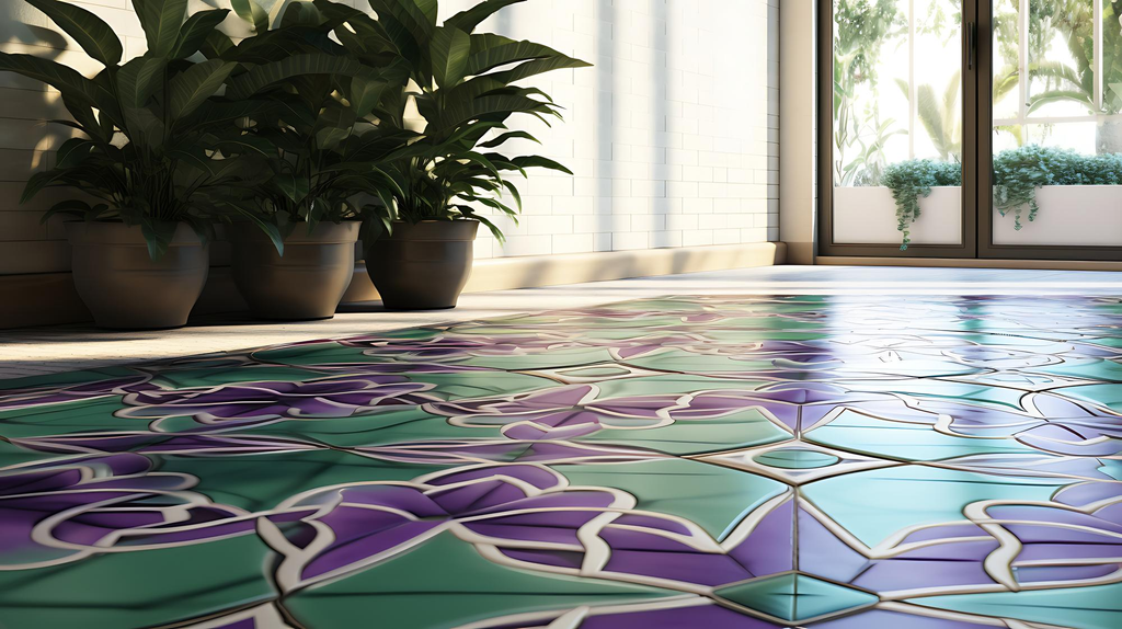 Ubin lantai bermotif dekoratif sebagai focal point ruangan