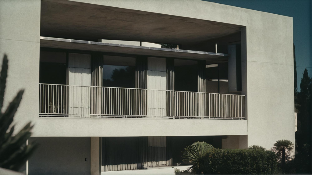 Balkon sudut minimalis pada dua sisi fasad rumah modern