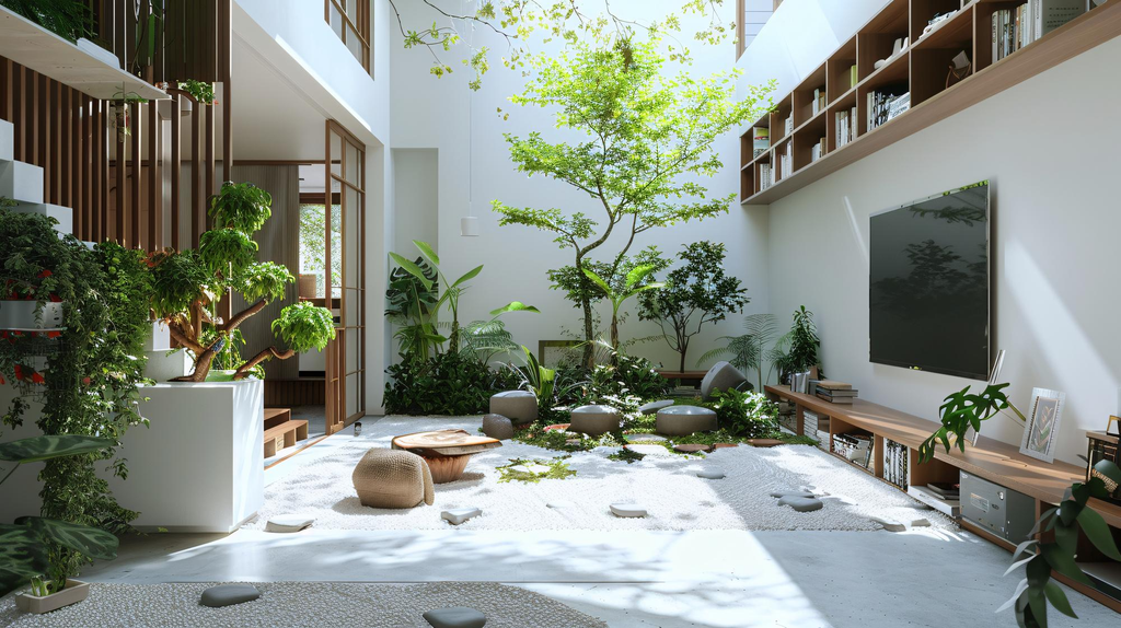 Inner courtyard hijau di tengah rumah modern