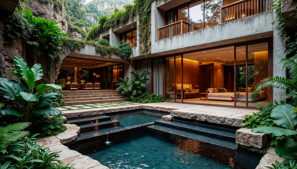 Rumah asri dengan material batu dan kayu bernuansa natural