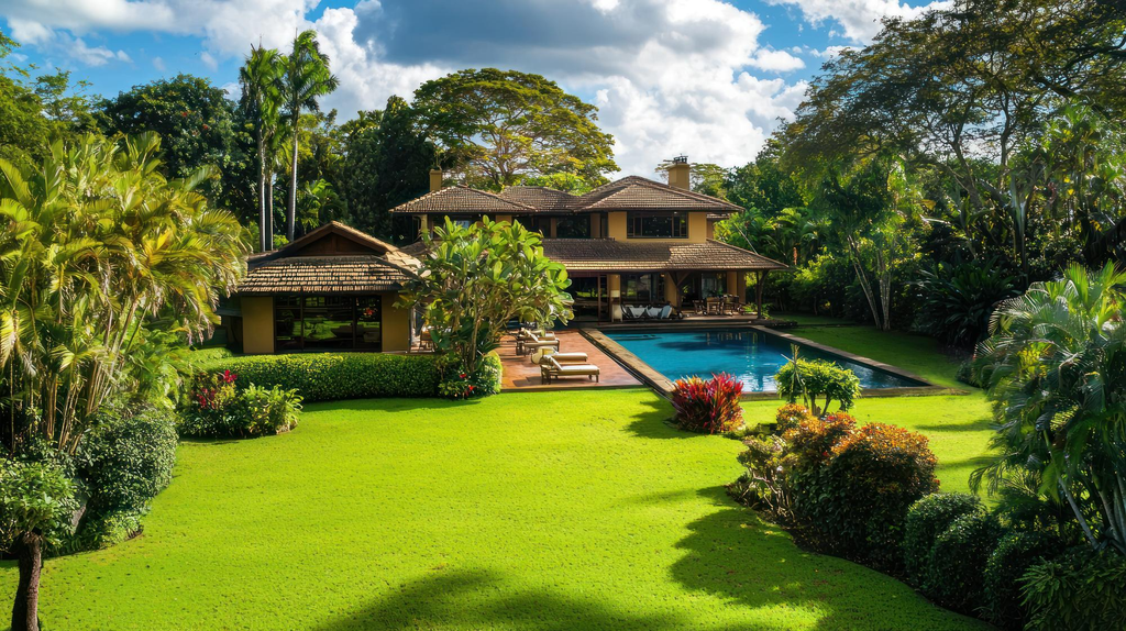Rumah tropis modern dengan area hijau yang asri
